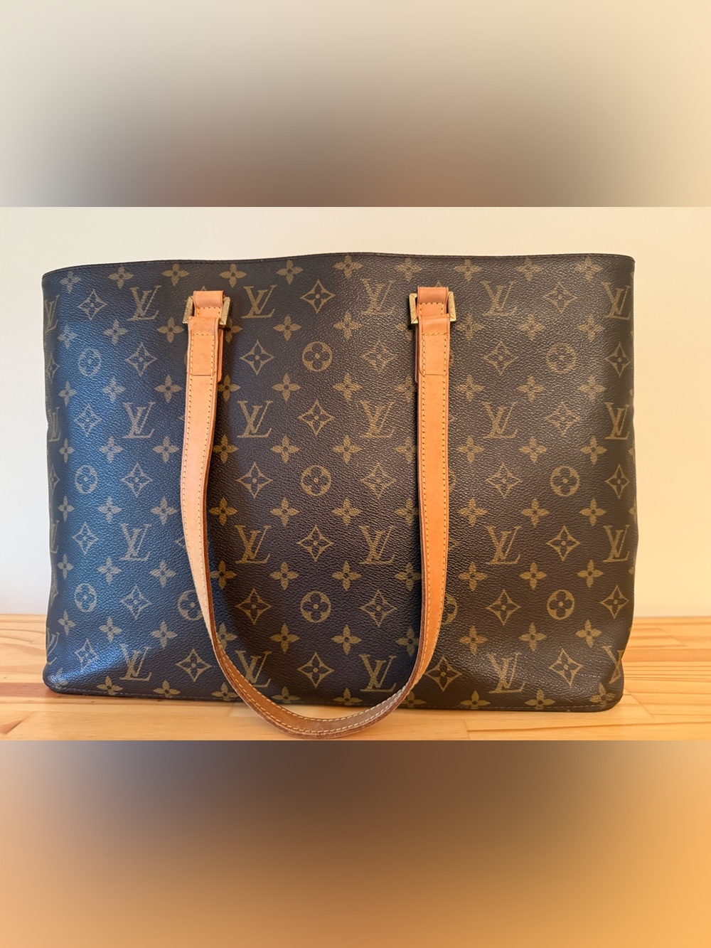 Louis Vuitton Monogram Canvas Luçon Tote with Tan Leather Straps